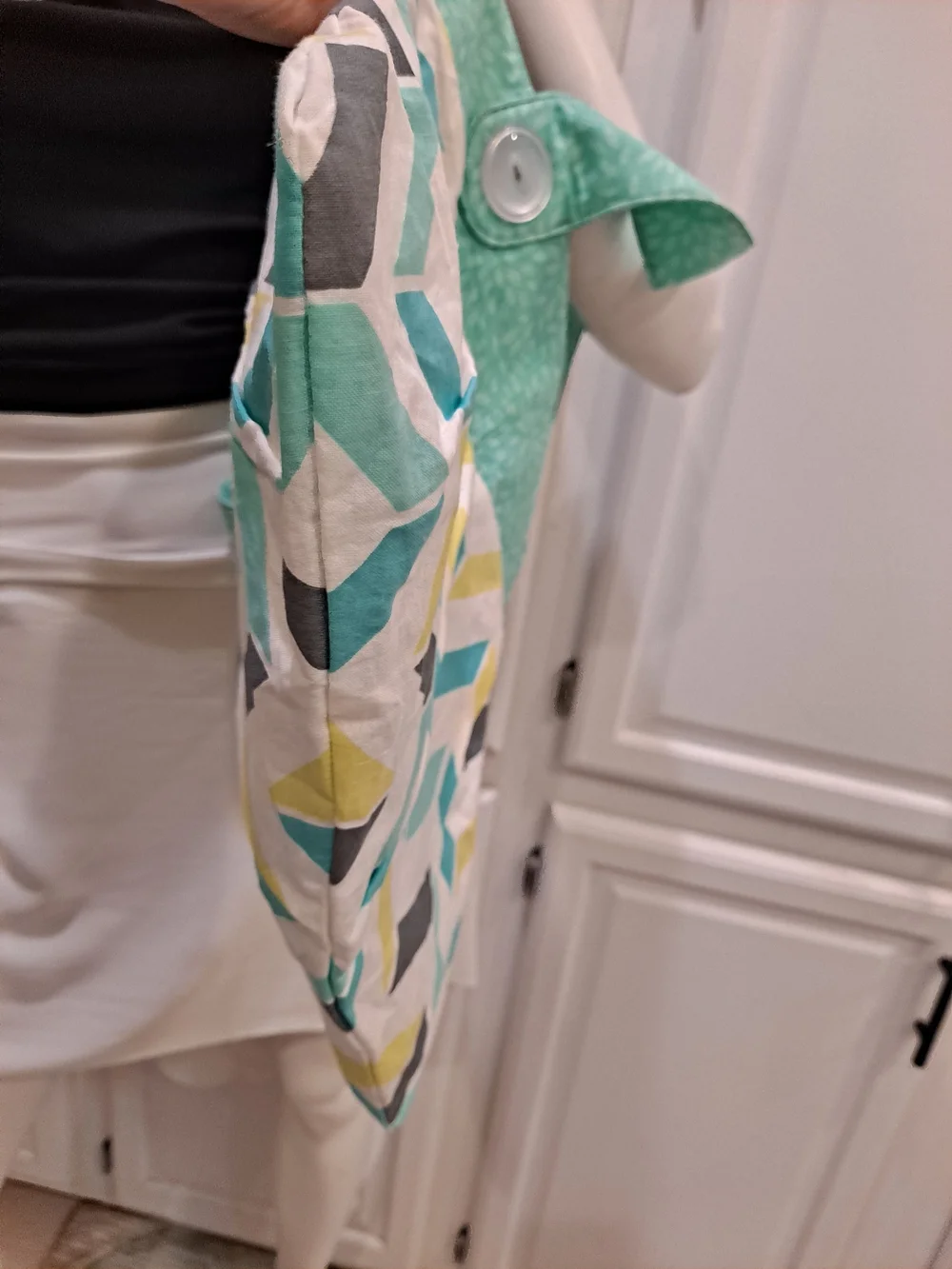 Artisan Crafted Mint, White, Gray, and Teal Chevron Pleated Mini Tote W/buttons - Picture 7 of 7